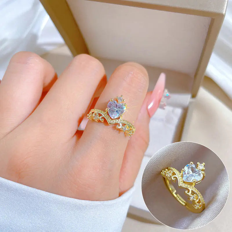 Geometric Design Gold-Plated Diamond Ring for Women