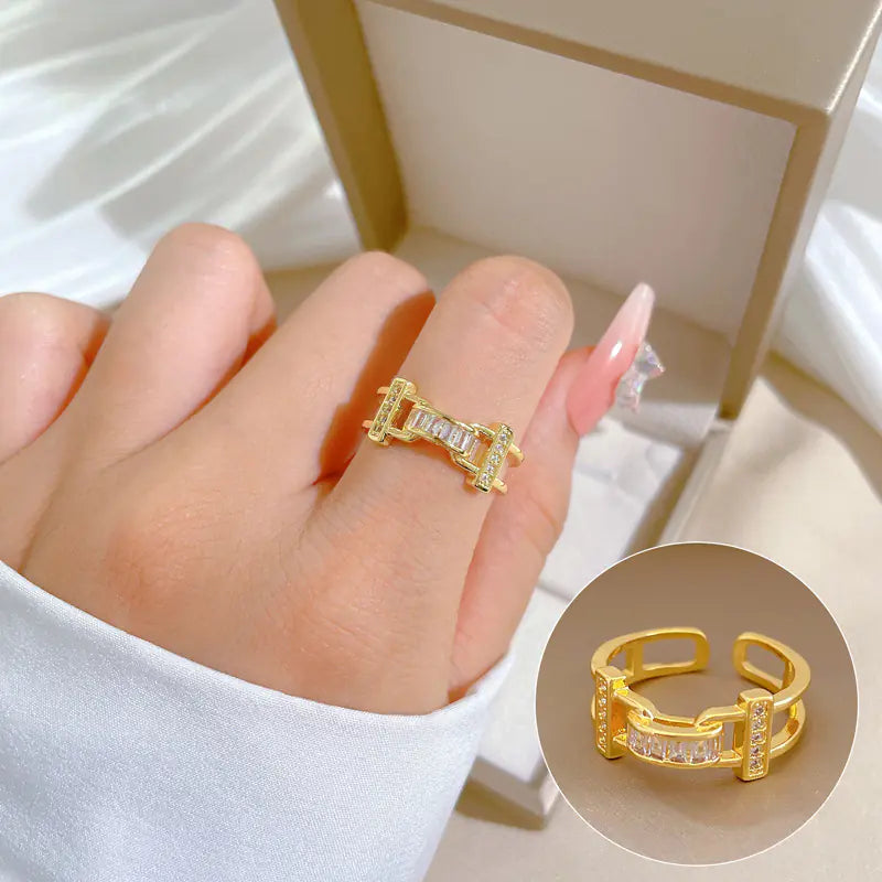 Geometric Design Gold-Plated Diamond Ring for Women