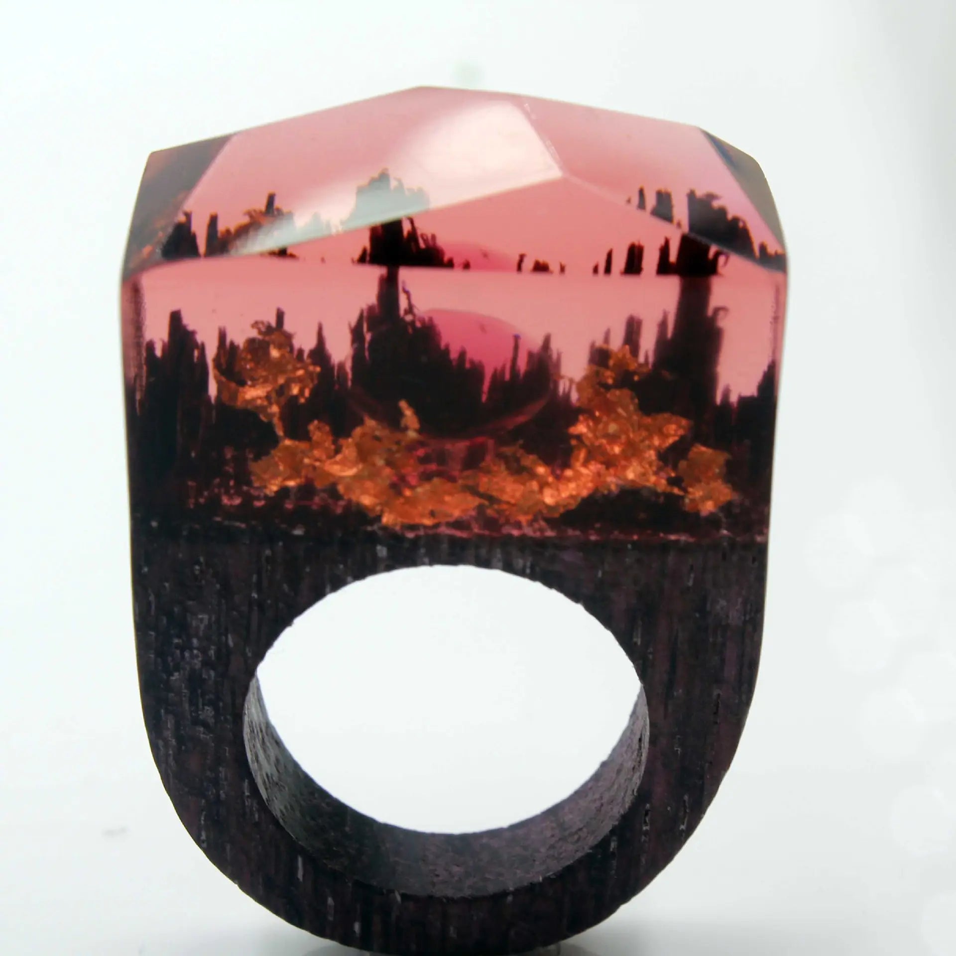 "Creative Wooden Couple Rings - 'Gold Mine Diamond'"