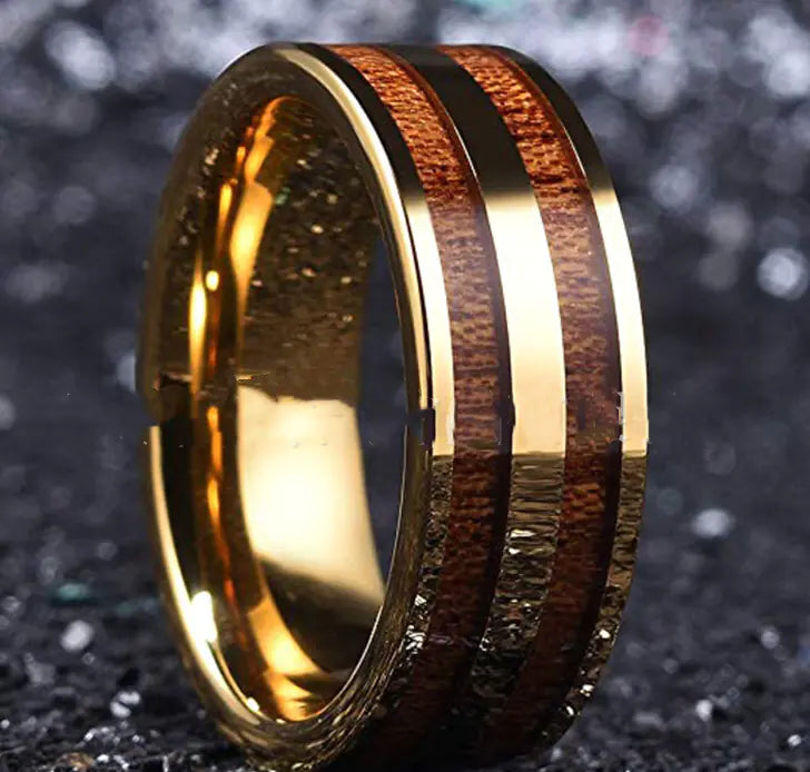 Gold Tungsten Steel Ring for Men, Trendy Design