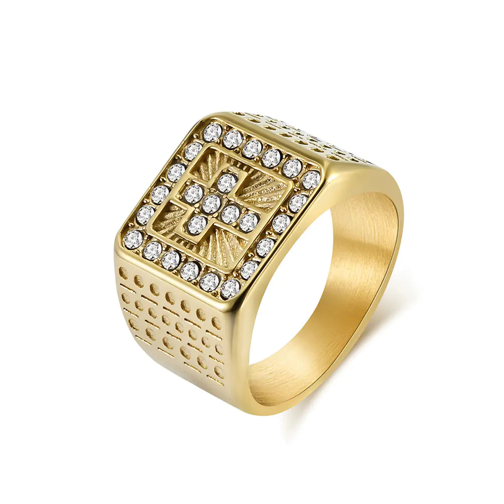 18K Gold Plated Cross Diamond Ring