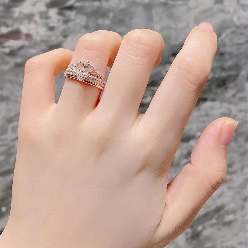 Castle Moissanite Crown Ring in Two-tone Gold