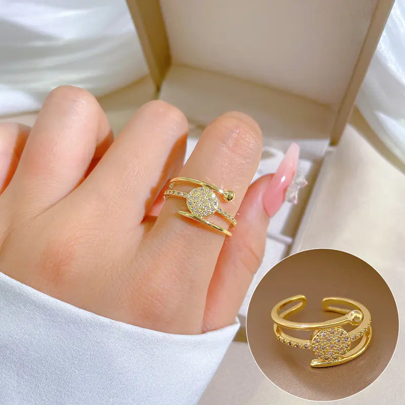 Geometric Design Gold-Plated Diamond Ring for Women