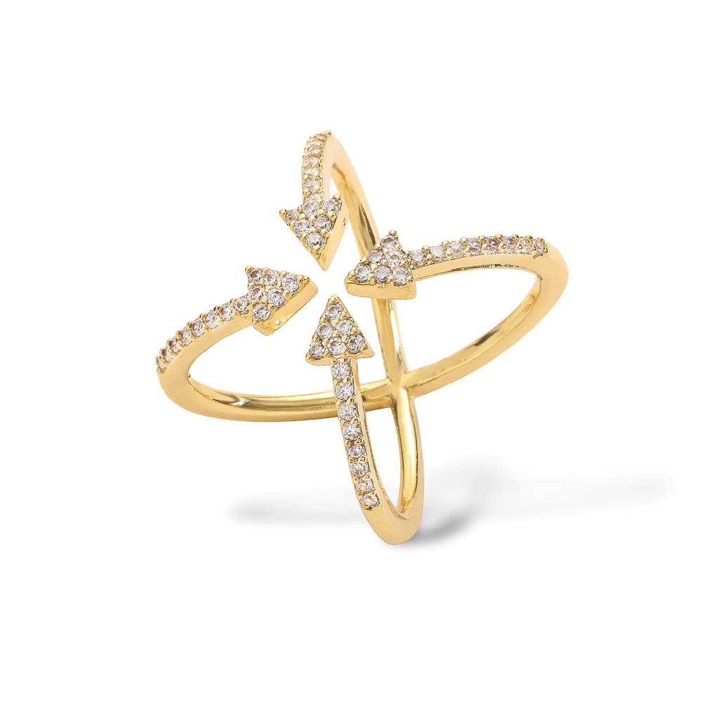 HECHENG 18K Gold Plated Cross X Ring for Women