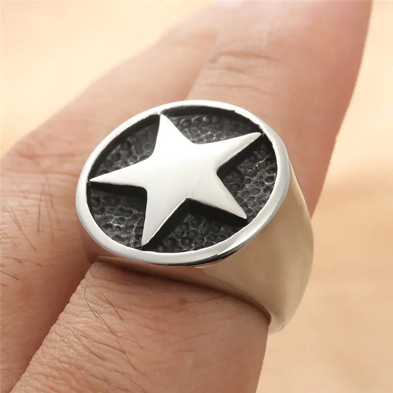 Titanium Steel Vintage Star Ring for Men