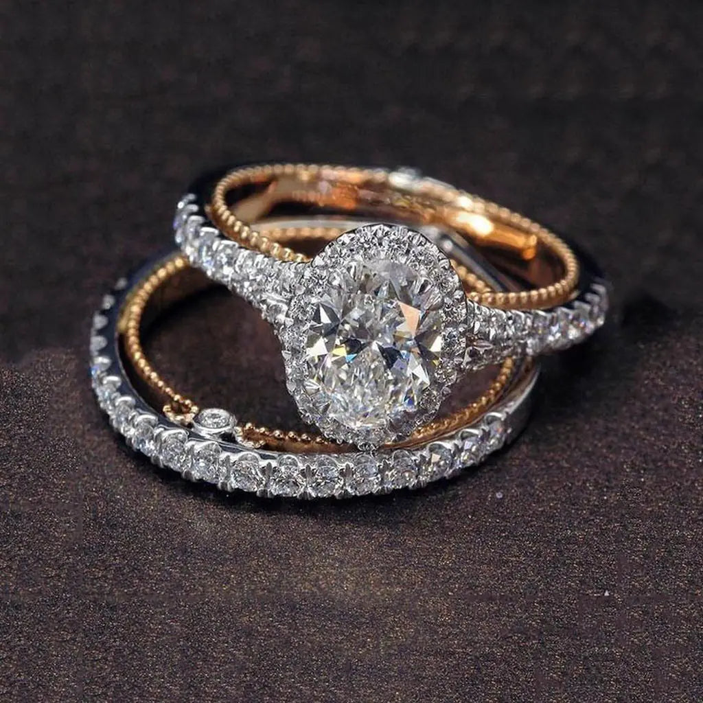 Rose Gold Diamond Engagement Ring Set (Egg Shape)