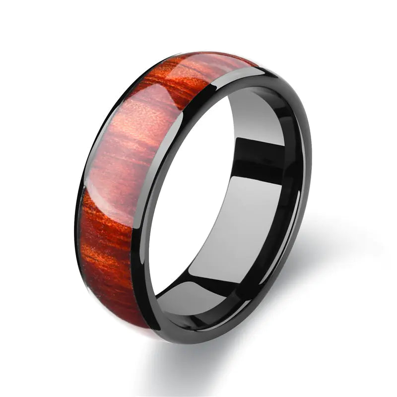Wood Grain Ring with Stainless Steel Inlay
