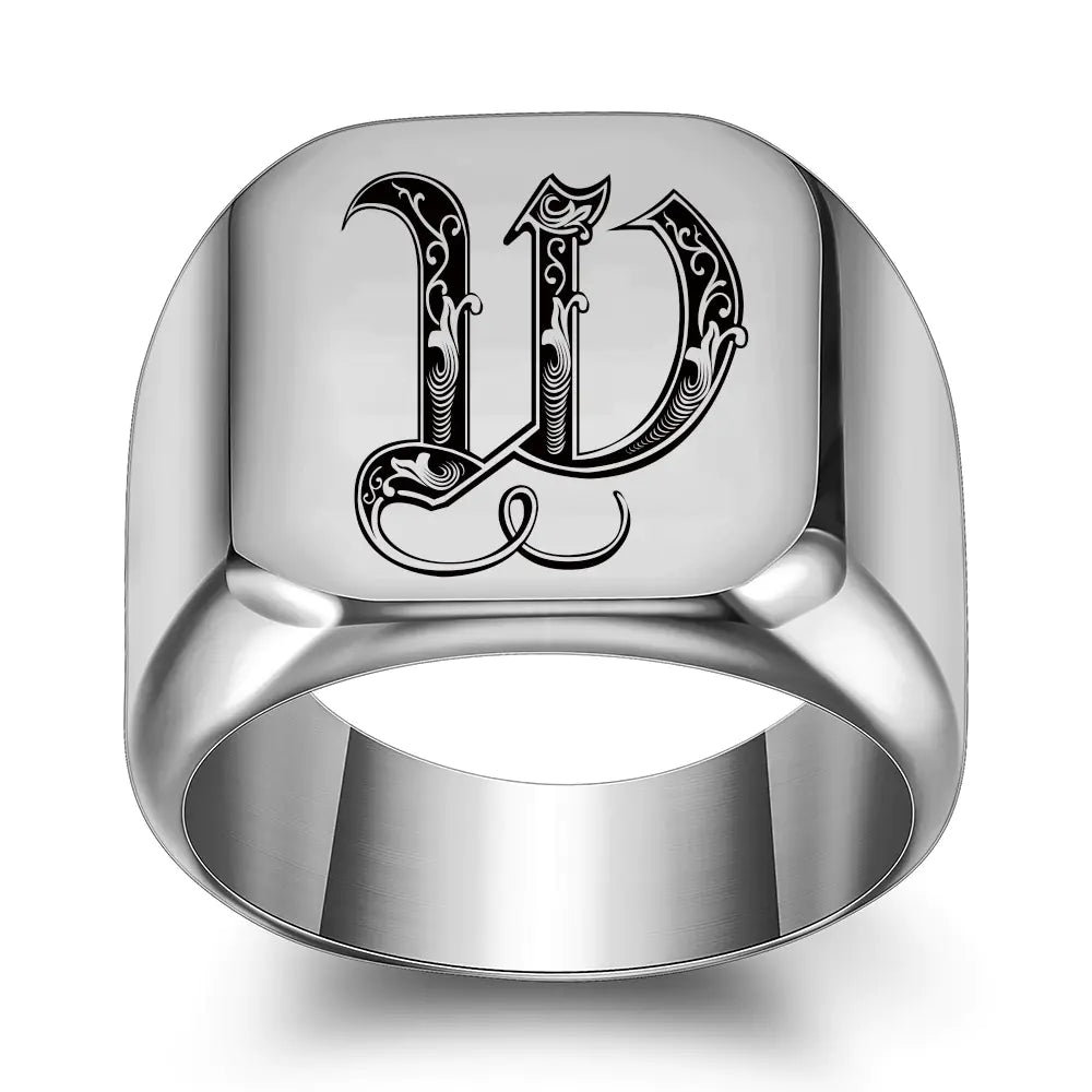 26 Initial Letter Titanium Steel Ring for Men