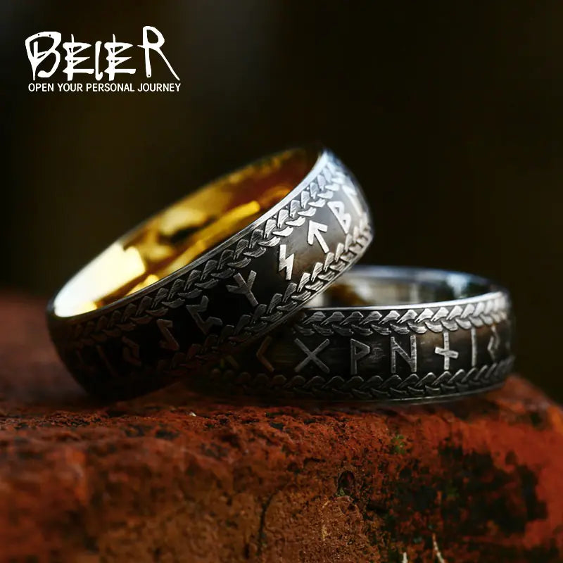 Beier Retro Viking Letter Titanium Steel Ring