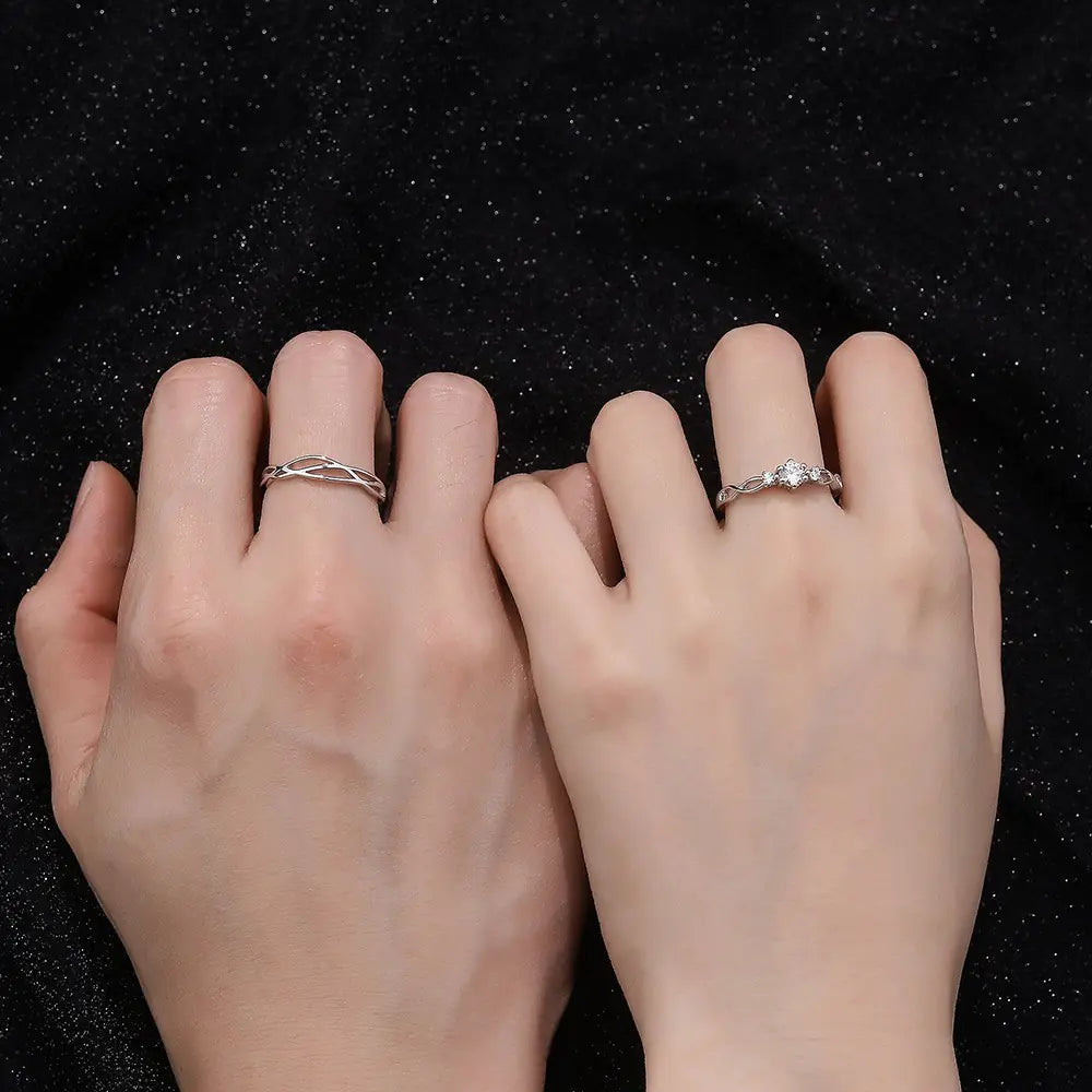 S925 Sterling Silver Simple Diamond Zircon Couple Ring