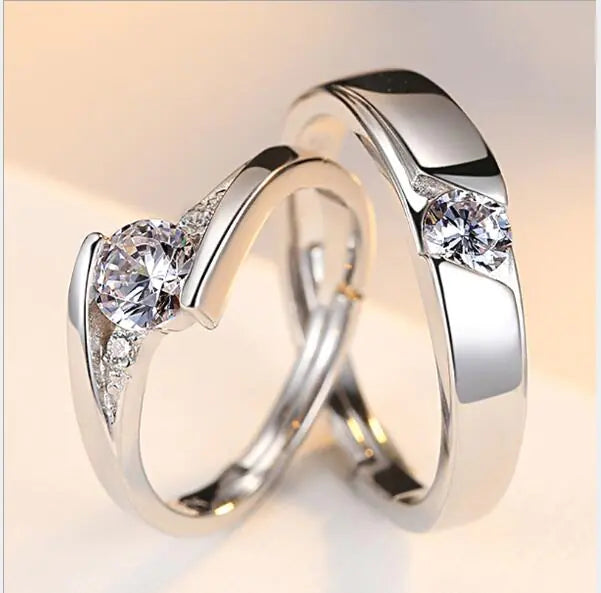 Couple Adjustable 925 Silver Imitation Diamond Rings