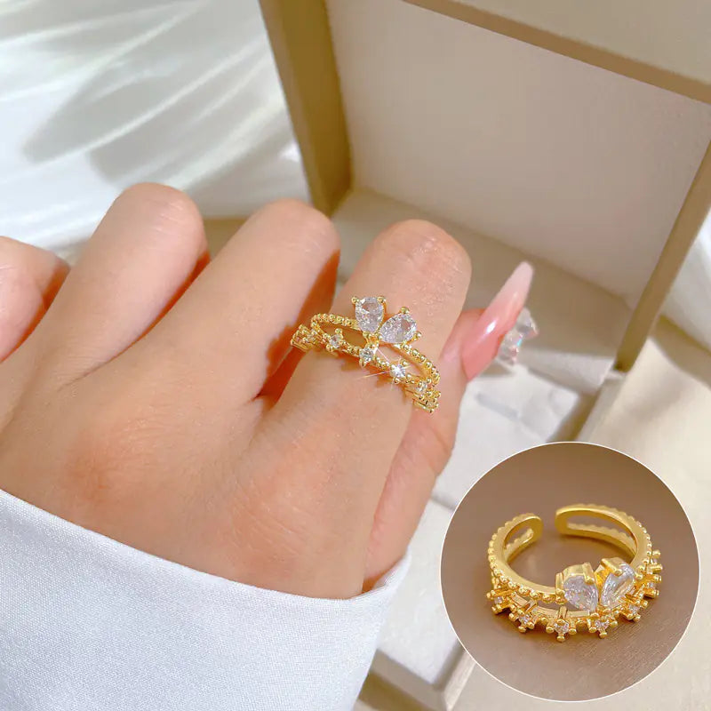 Geometric Design Gold-Plated Diamond Ring for Women