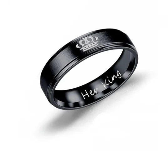Stainless Steel Couple Rings - His King Her Queen Crown