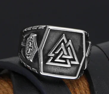 Vintage Viking Triangle Rune Titanium Steel Ring