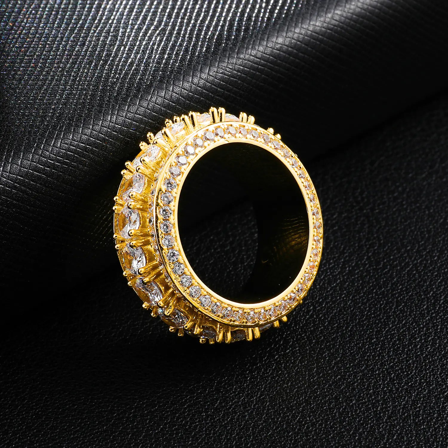 Gold-Plated Zirconia Men's Hip-Hop Rotating Ring