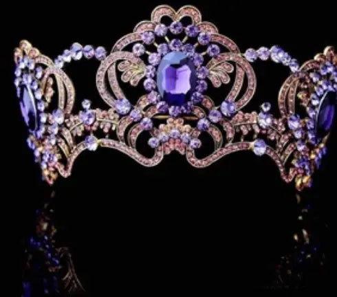 Purple Rhinestone Crystal Crown Headband for Brides