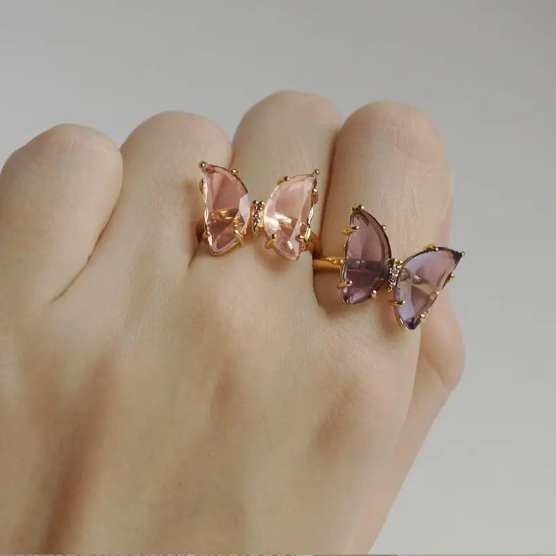 Fashion Gold-Plated Crystal Butterfly Ring for Women