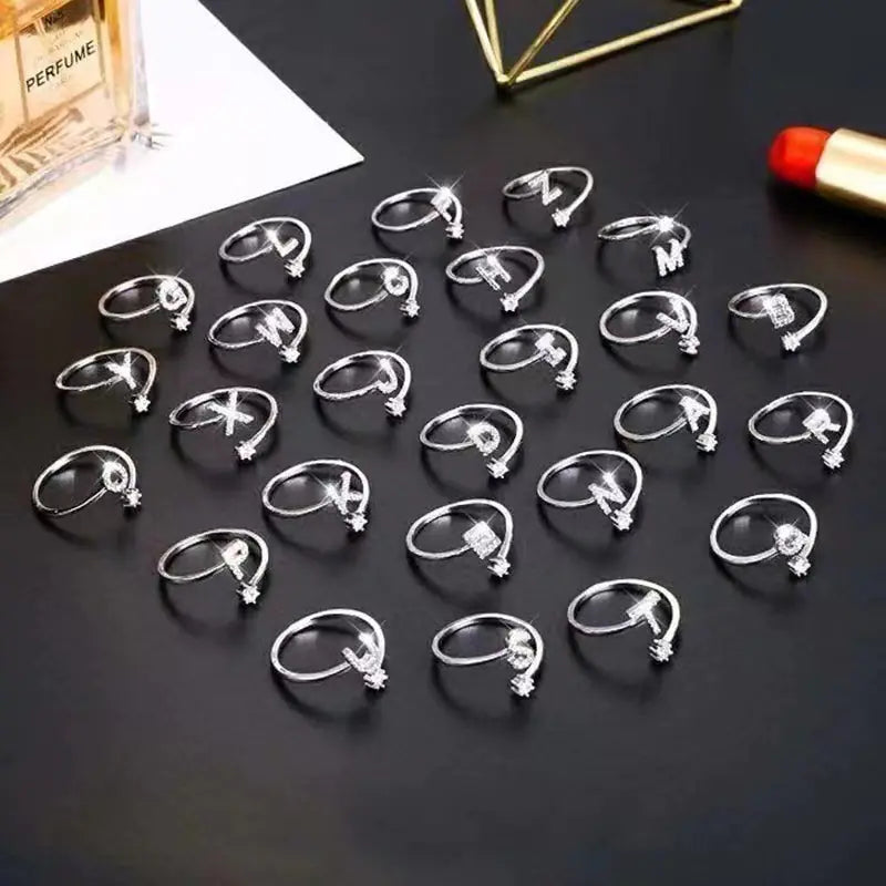 26 Letters Sterling Silver Ring for Women Fashion