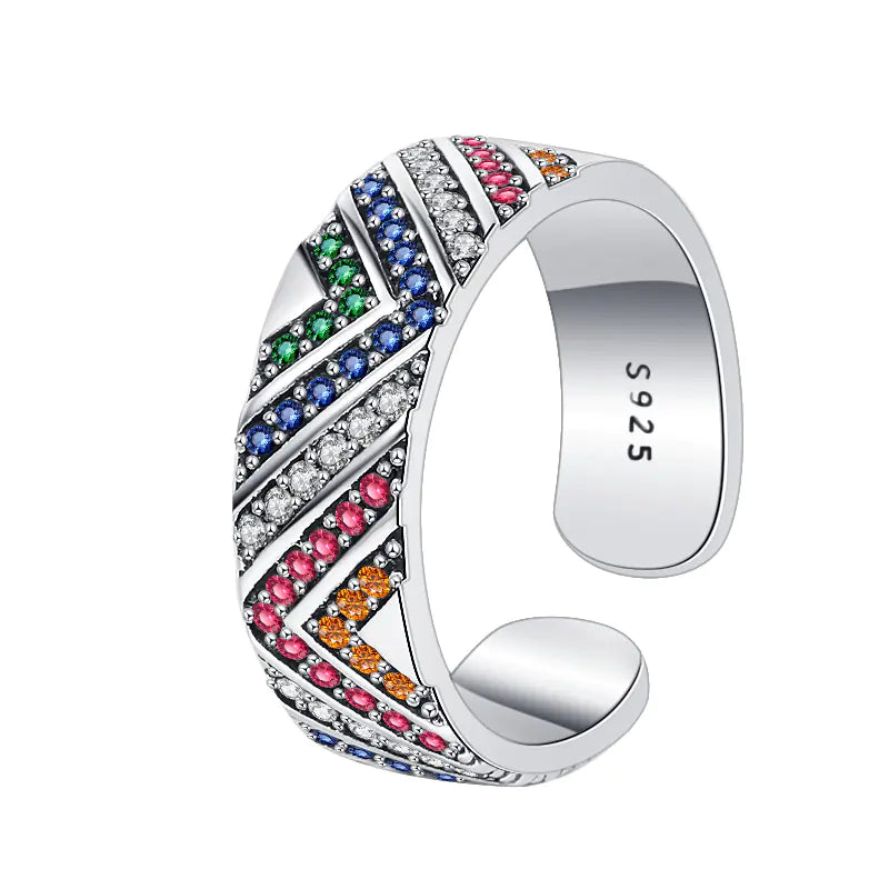 Sterling Silver Ornamental Stone Ring for Women