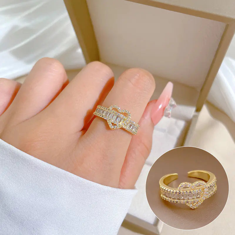 Geometric Design Gold-Plated Diamond Ring for Women