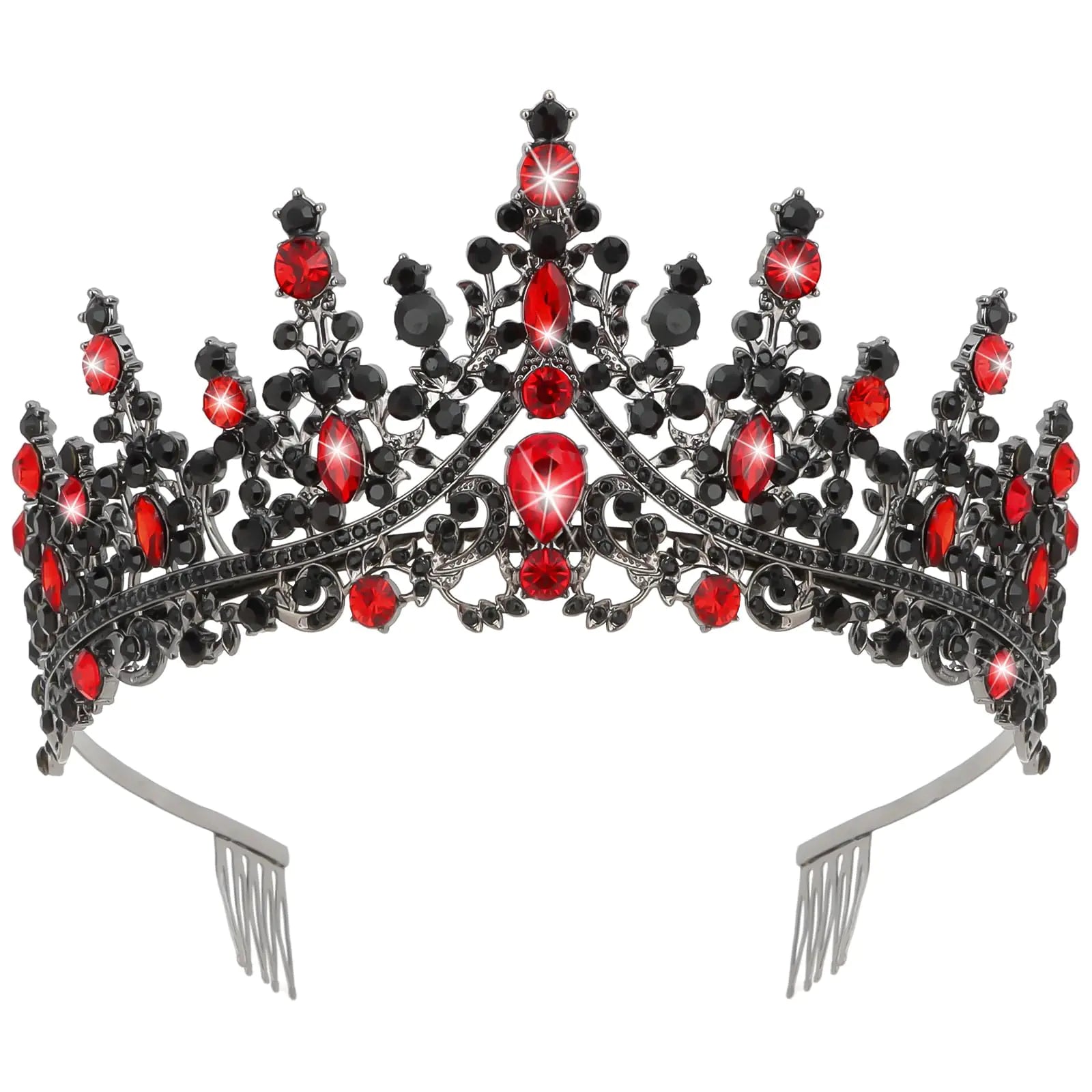 CURASA Black Tiaras for Women Red Gothic Crown for Women Girls Queen of Hearts Crown Quinceanera Tiara Princess Crowns Royal Queen Crown Baroque Vintage Crown for Halloween Costume Birthday Cosplay