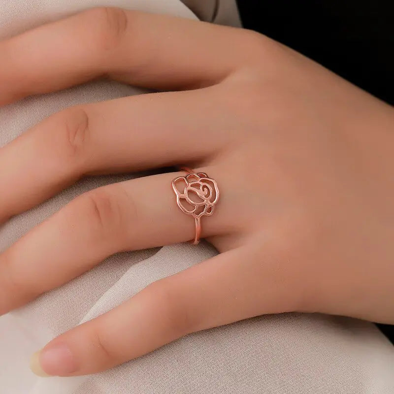Rose Gold Adjustable Women's Ring with Floral Design
