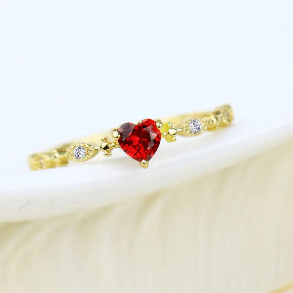 14K Gold-Plated Heart Ruby Ring for Women