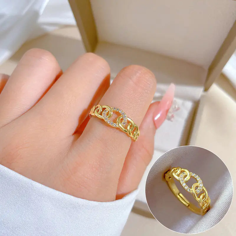 Geometric Design Gold-Plated Diamond Ring for Women