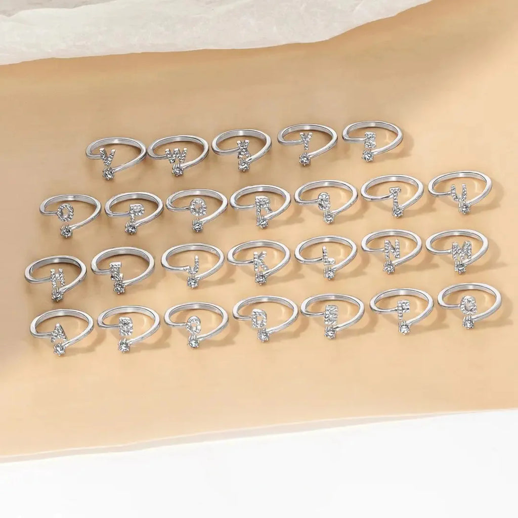 26 Letters Sterling Silver Ring for Women Fashion