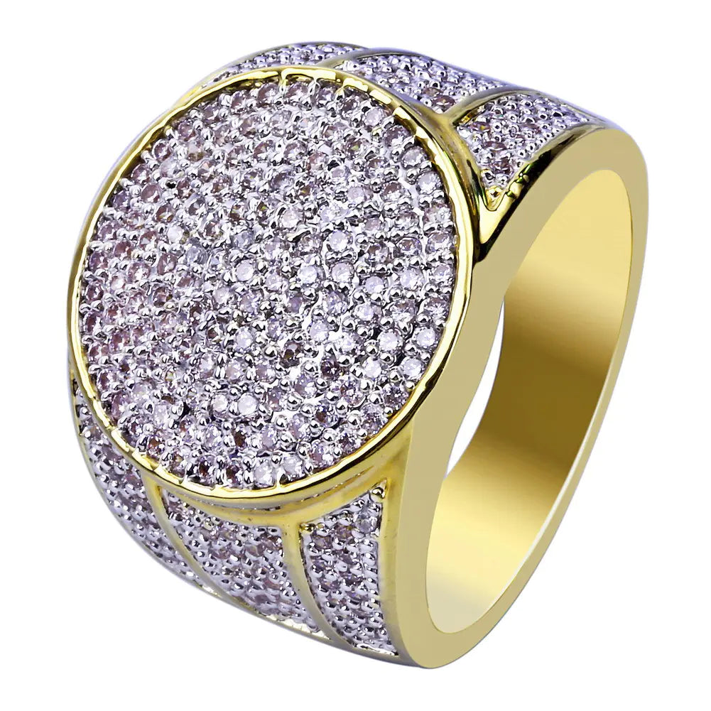 18K Gold Plated Hip Hop Ring with Zircon Stones