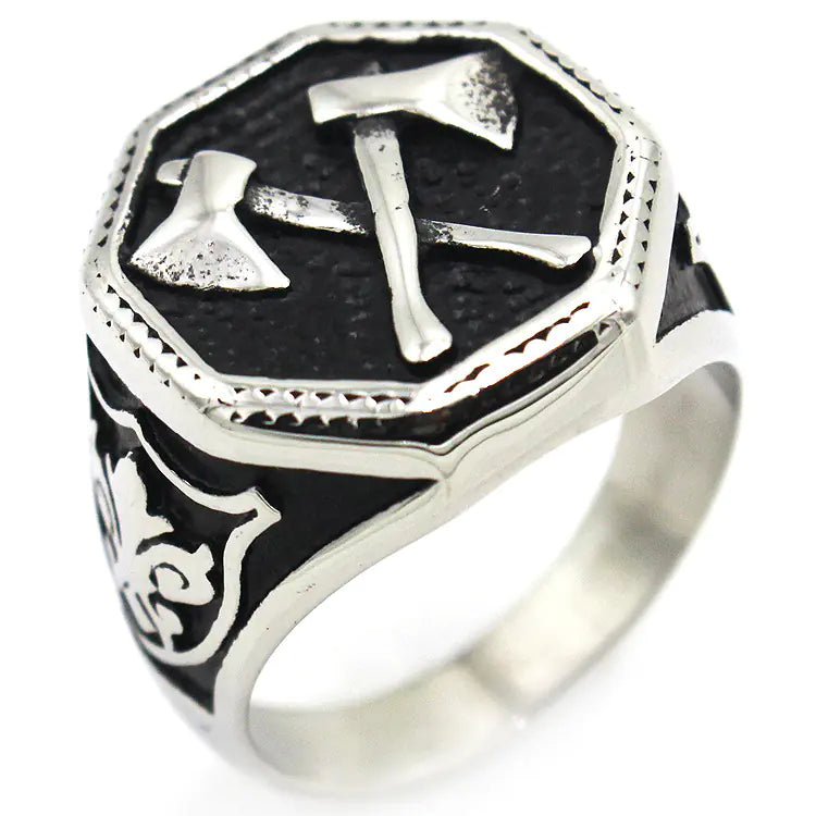 RW191 Retro Men's Titanium Steel Ring with Axe Design