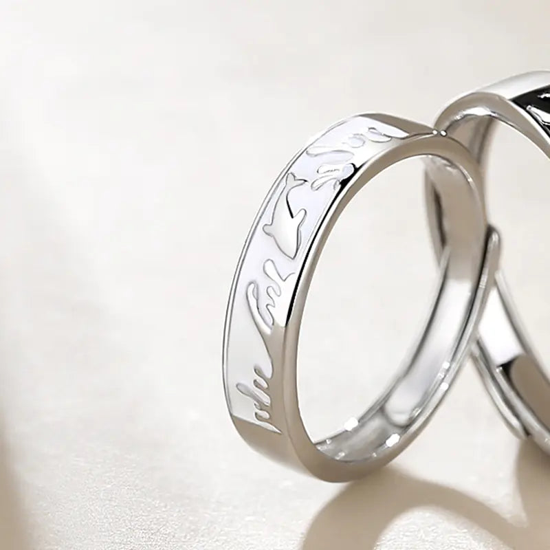 Bird and Fish Couple Retro Niche Rings (Pair)