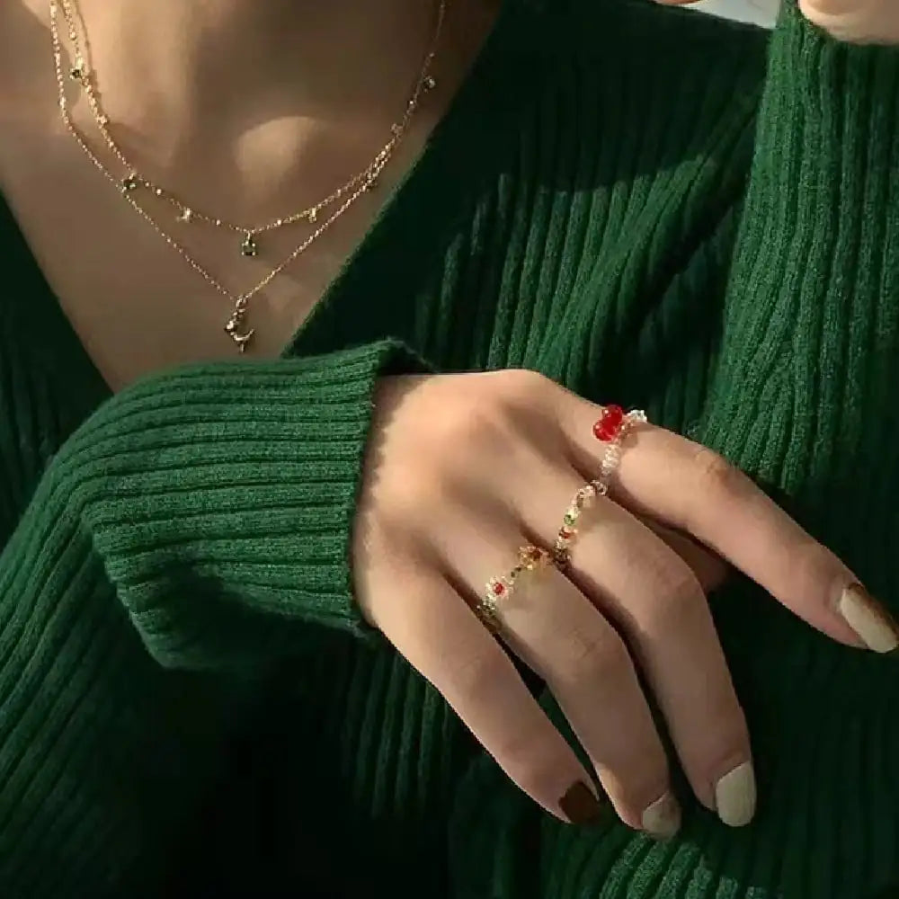 Colored Beaded Ring for Women’s Fashion