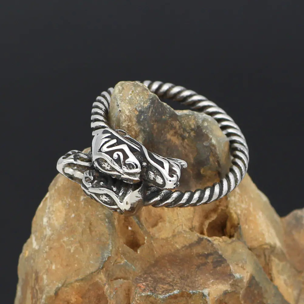 Vintage Viking Dragon Ring in Titanium Steel for Men