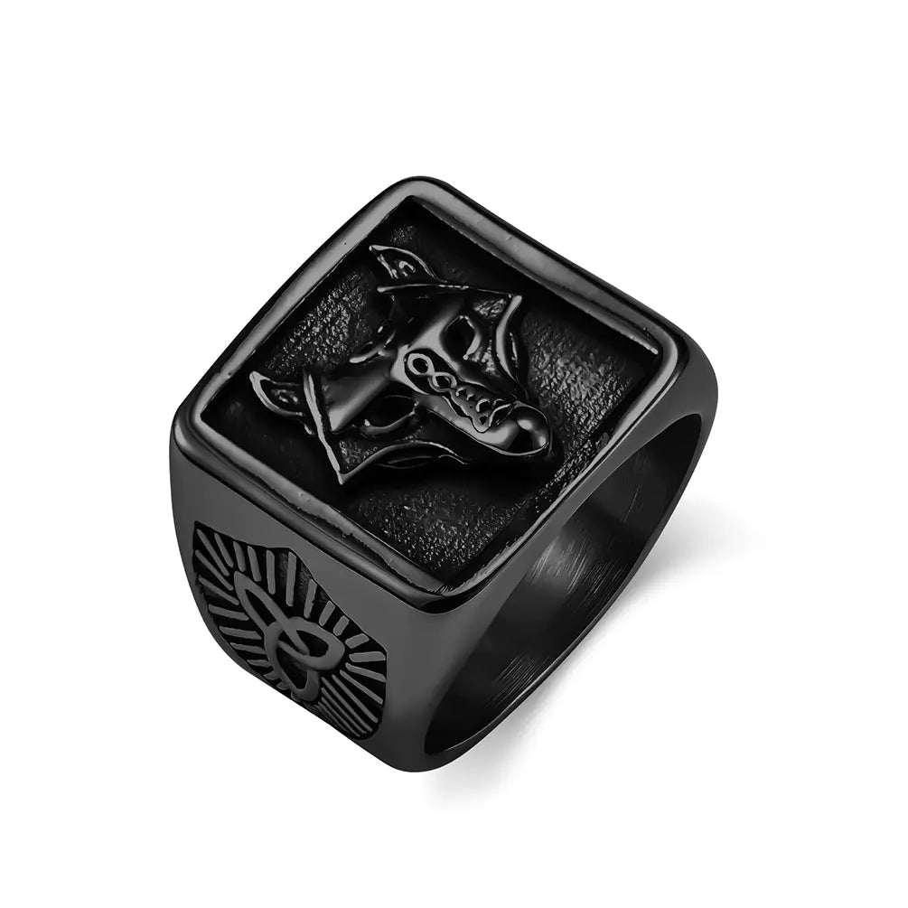 Viking Wolf Head Titanium Steel Ring in Retro Nordic Style