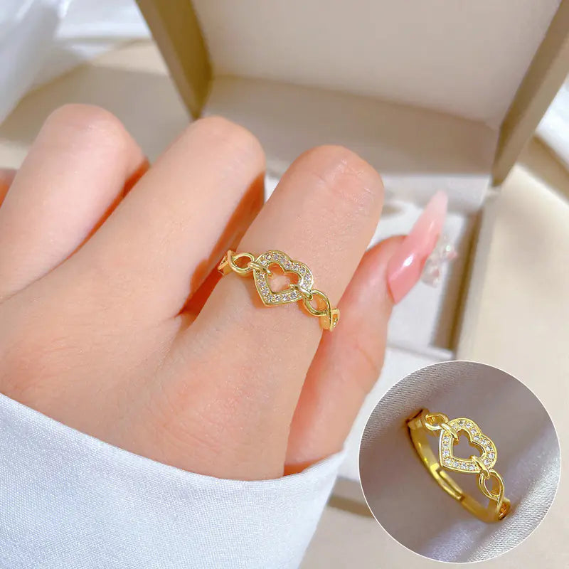 Geometric Design Gold-Plated Diamond Ring for Women