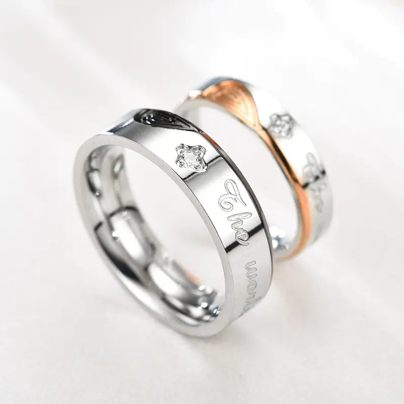Stainless Steel Couple Rings with Micro Inlaid Zircon