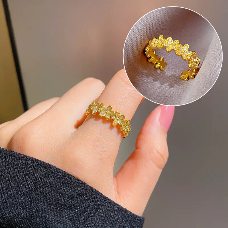 Geometric Design Gold-Plated Diamond Ring for Women