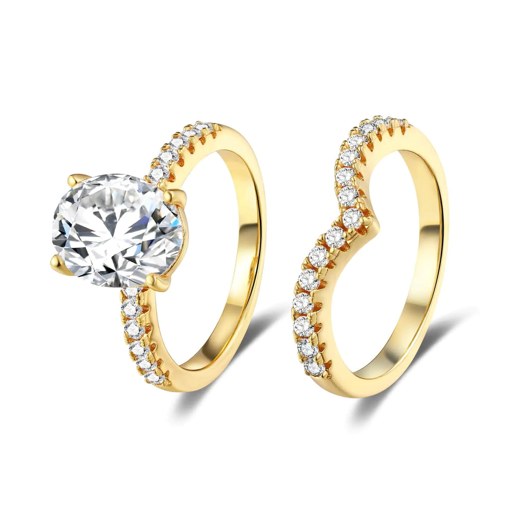 MDFUN18K Yellow Gold Plated 7 * 9mm Oval Cubic Zirconia Wedding Band Engagement Promise Eternity Ring for Women (10)