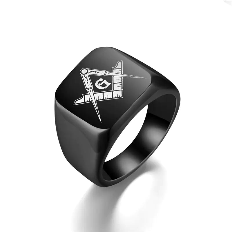 Men's Vintage Laser Engraved Masonic Symbol Ring