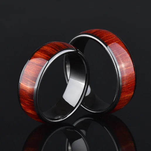 Wood Grain Ring with Stainless Steel Inlay