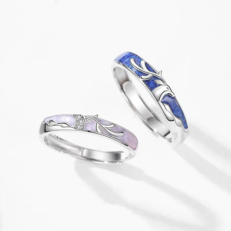 Sterling Silver Deer Couple Ring Set