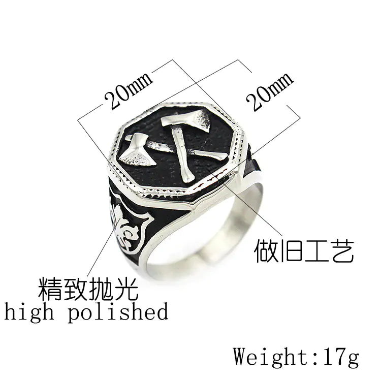 RW191 Retro Men's Titanium Steel Ring with Axe Design