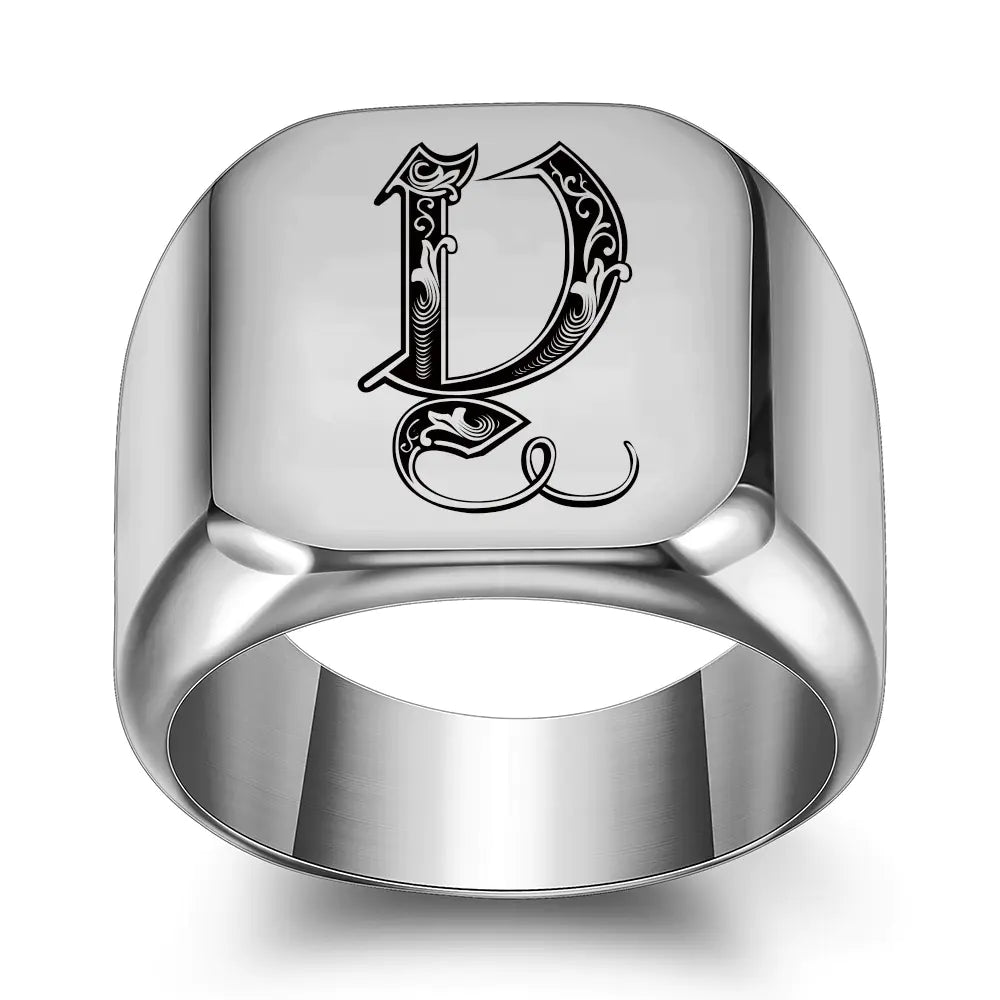 26 Initial Letter Titanium Steel Ring for Men