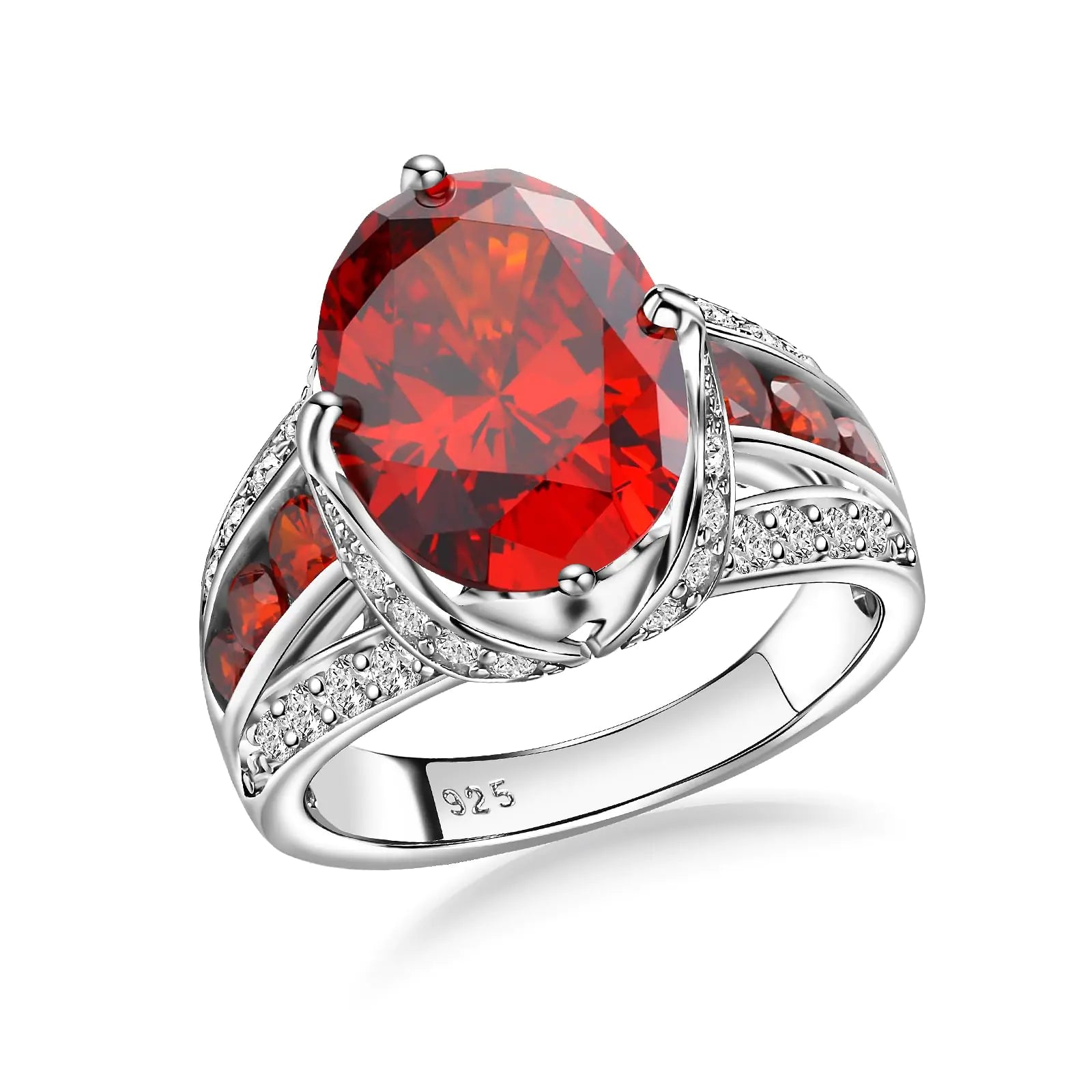 AGRULE 11.83 Carat Oval Cut Engagement Ring Sterling Silver Big Gemstone Cocktail Party Ring Garnet Ring for Men Women Size 8