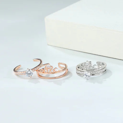2-in-1 Crown Ring with Zirconia for Couples