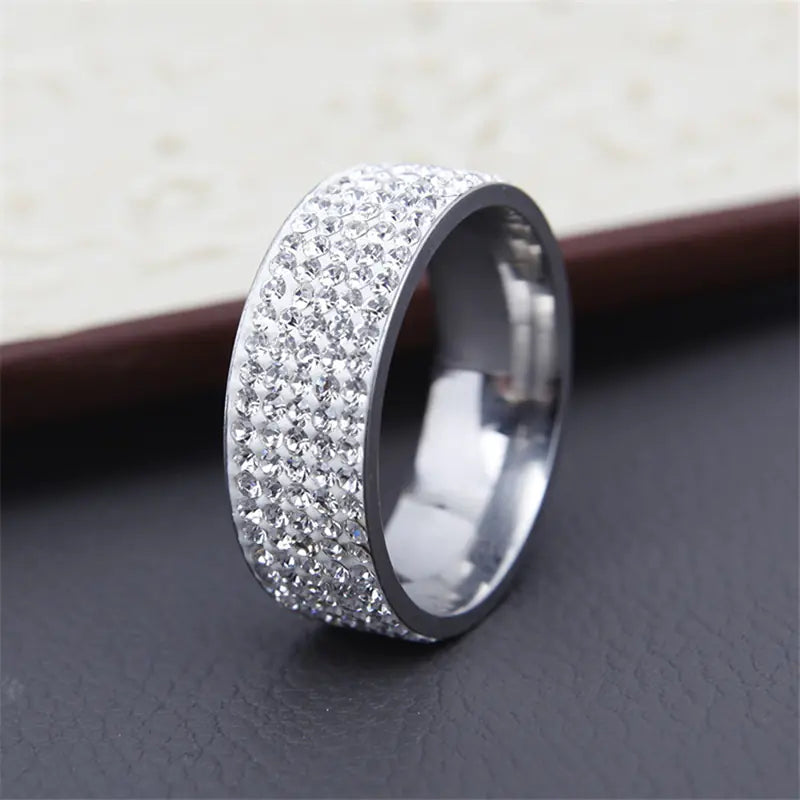 Five-Row Diamond Curved Titanium Steel Couple Ring