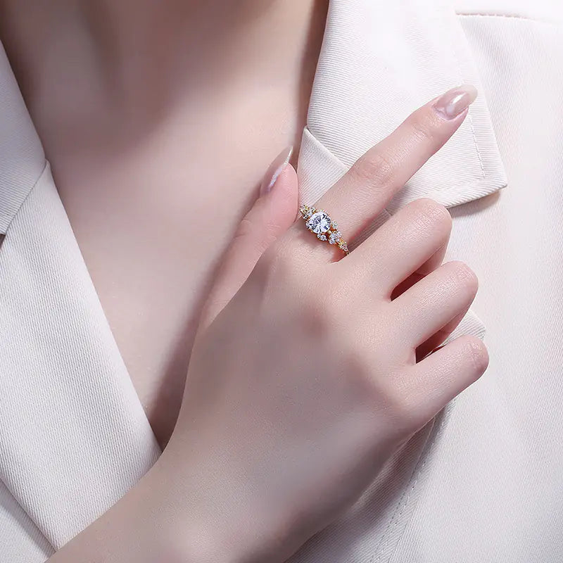 925 Sterling Silver Gold-plated Zircon Ring for Women