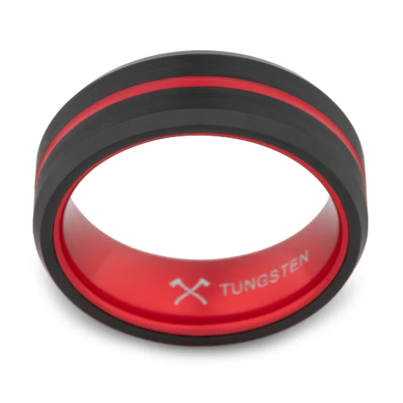 Two-Tone Tungsten Ring for Couples, Black Matte Finish