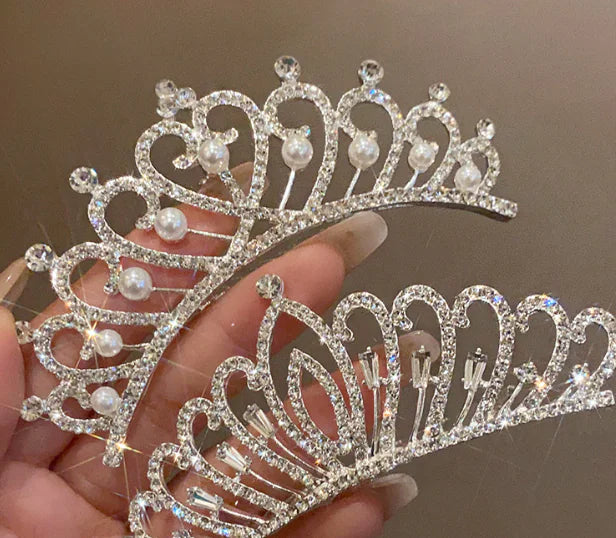 Pearl and Diamond Crown Hair Accessory for Weddings